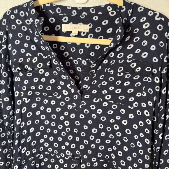 Ann Taylor LOFT Navy Blue/WHite Floral Tunic Dress Chinch Waist Petite Small - Picture 3 of 13